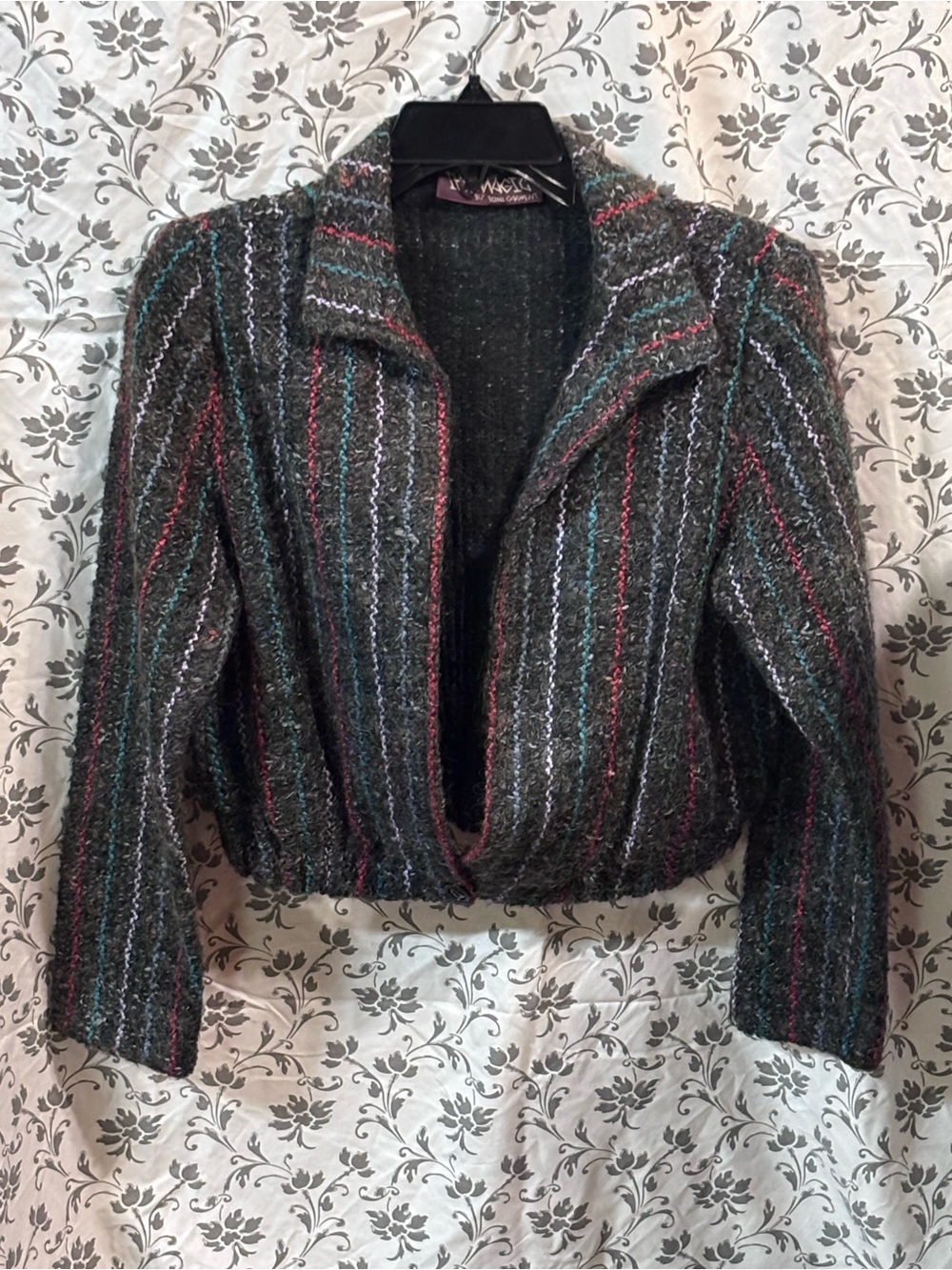 Cropped Striped Wool-Blend Blazer in Charcoal